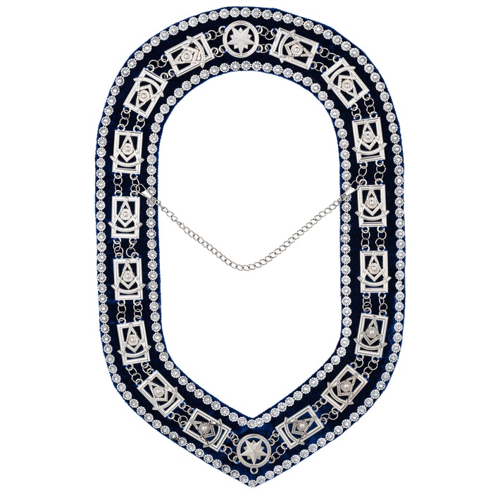 1 Past Master Blue Lodge Chain Collar Blue Backing with Silver Rhinestones - Image 1
